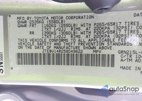 2005 Toyota 4Runner Sr5 Sport V6 from USA, damaged, VIN JTEBU14R258049622